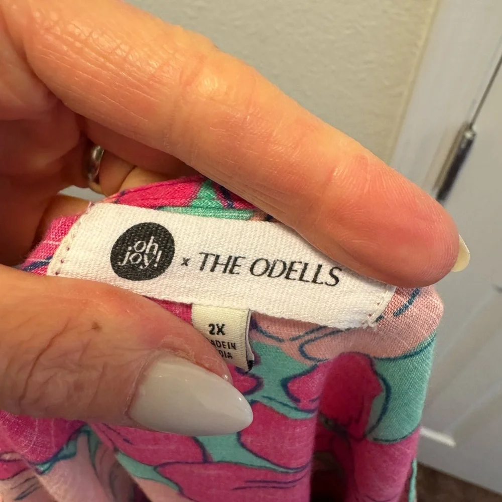 Oh Joy! The Odell Julia Linen Pink Floral Maxi Dress Puff Sleeve Anthro PLUS 2X - Picture 6 of 11